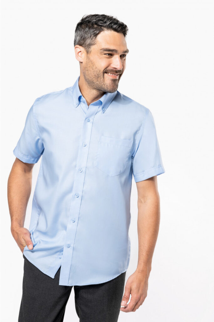 chemise-bleu-manche-courte-personnalisée
